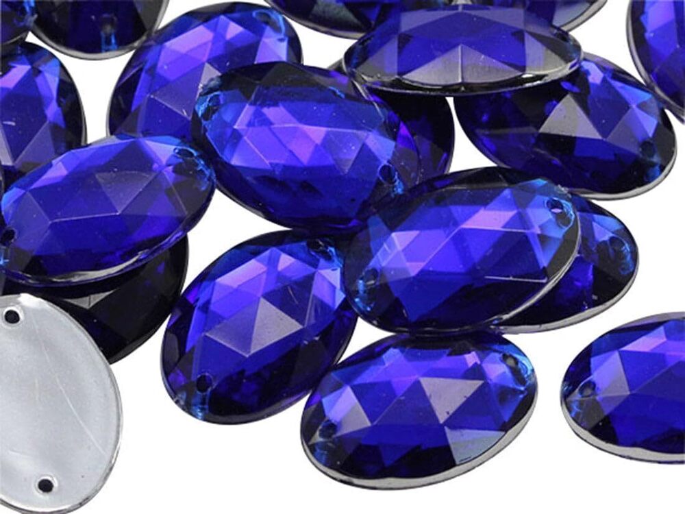 3540 25x18mm Blue Sapphire CH09 Flat Back Sew On Oval Beads Acrylic